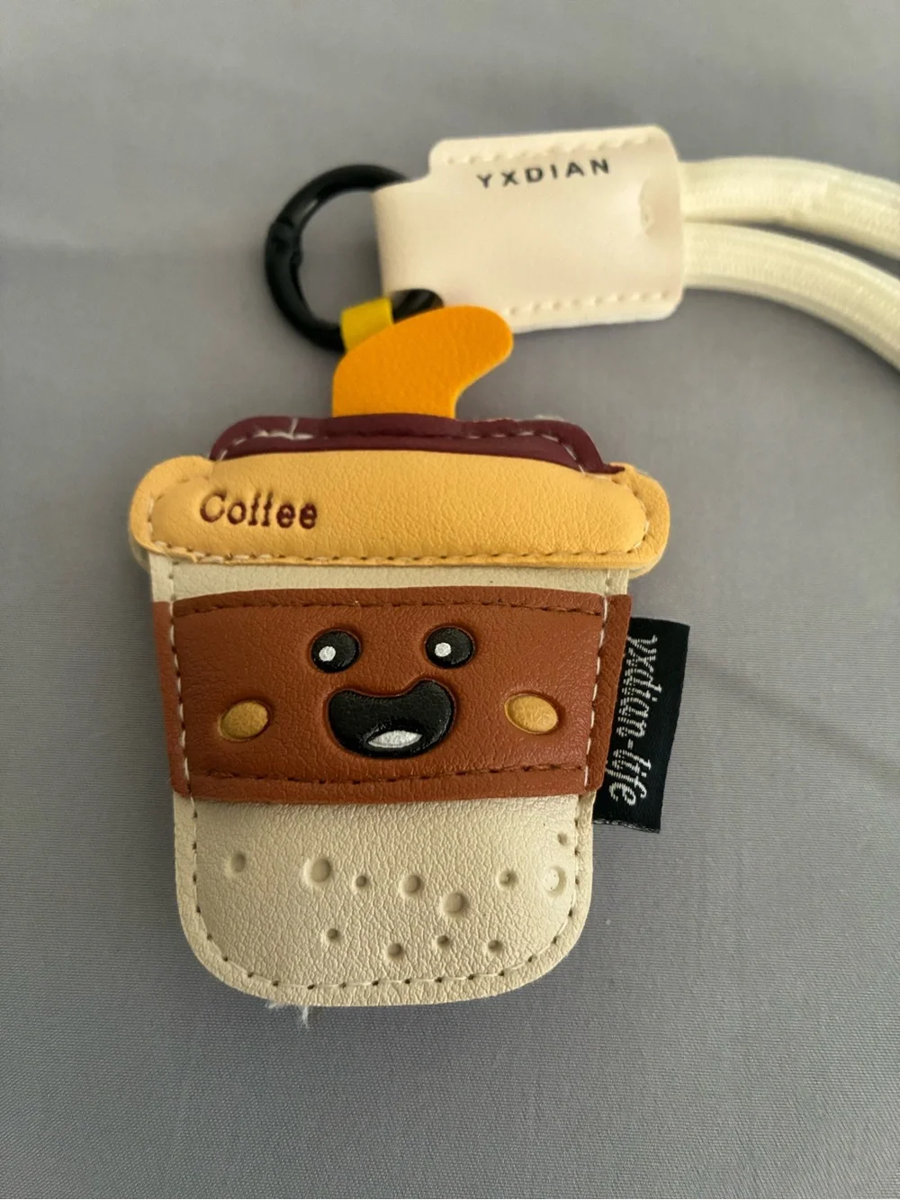 Coffee Cup Keychain Wrist Strap - Cream & Brown